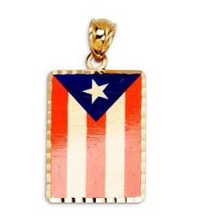 14k Yellow Gold Puerto Rico Country Flag Charm Pendant