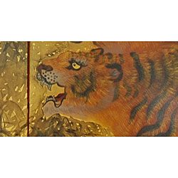 Gold Leaf Tigers on the Move Silk Painting (China)