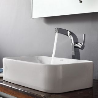 Kraus White Rectangular Ceramic Sink and Typhon Faucet MSRP $660.00