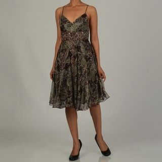 Issue New York Womens Printed Short Evening Dress with Beaded Detail
