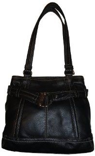 Tignanello Purse Handbag Soft Cinch Leather Tote Black/Black Shoes