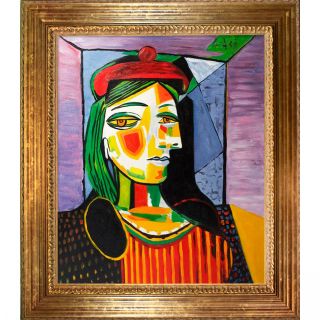 Picasso Paintings Femme au Beret Rouge w/ Vienna Gold Leaf Finish Wood