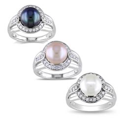 Miadora Sterling Silver Cubic Zirconia and Freshwater Pearl Ring (8.5