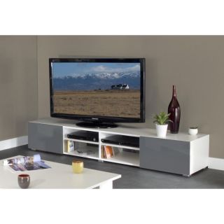 MANGO Banc TV 185cm 2 tiroirs blanc gris brillant   Achat / Vente