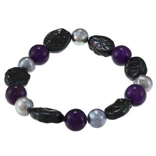 La Preciosa Blue Oval Beads with Purple and Grey Pearl Stretch