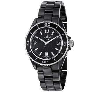 Grovana Mens Black Dial Black Ceramic Bracelet Quartz Watch