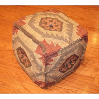 Kilim Upholstered Puff Ottoman (India) Today $114.99