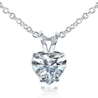 14k White Gold Heart cut Moissanite Solitaire Necklace