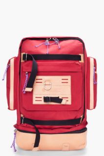 Stussy Deluxe Red Leather Trimmed Tramp Backpack for men