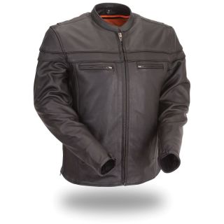First Classics Mens Black Leather Sporty Motorcycle Jacket