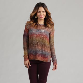 Kensie Womens Open Work Slit Striped Sweater