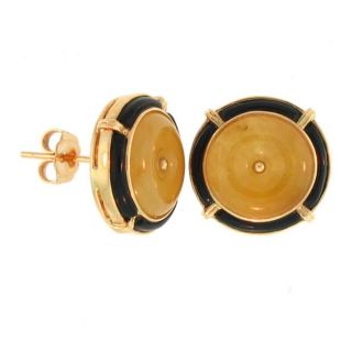 Mason Kay 14k Yellow Gold Yellow Jadeite Disc and Black Onyx Earrings