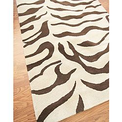 Alexa Zebra Animal Pattern Brown/ Ivory Wool Rug (86 x 116