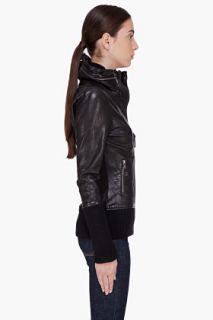 Mackage Black Hooded Leather Jacket for women