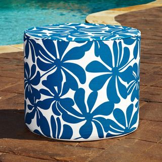 Brooklyn 16 inch Round Turquoise Floral Indoor/Outdoor Ottoman