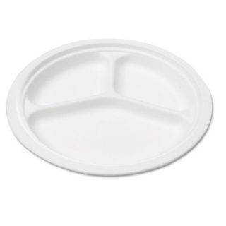 Savannah Supplies Bagasse 3 compartment Round White Plates (Case of