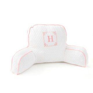 Monogram Pillow with Pink Trim in White Monogram Letter V