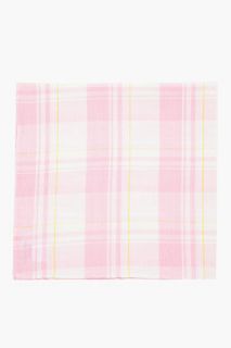 Thom Browne Pink & Yellow Plaid Indian Cotton Pocket Square  for men