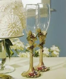 Ornamental Dragon Fly with Jewels Wedding Toasting Flutes