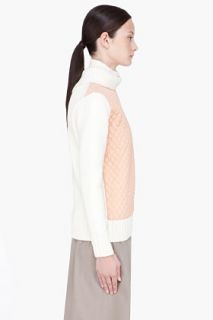 Chloe Peach Quilted Double Layered Knit Turtleneck Sweater for women