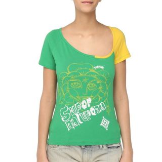 DIESEL T Shirt PRISA Femme Vert et jaune   Achat / Vente T SHIRT