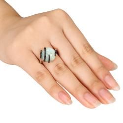 Miadora Sterling Silver Milky Aquamarine Black Diamond Ring