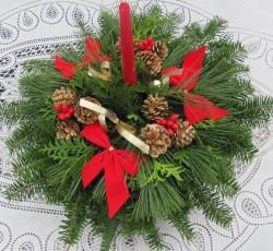 Fresh Balsam Wreath One Candle Centerpiece