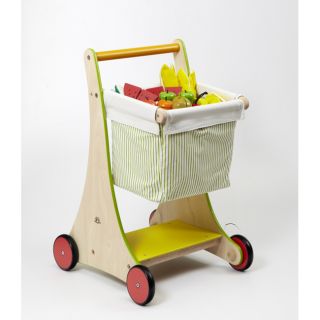 Wonder Toys Rubber Wood Non toxic Shopping Cart with Removable Bag See