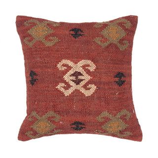 Traditional Wool/ Jute Red/ Orange 18 inch Decorative Pillow