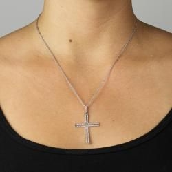 Isabella Platinum over Silver 1/10ct TDW Diamond Cross Necklace (G H
