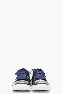 Lanvin Blue Snakeskin Ribbon laced Sneakers for women