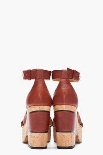 Chloe Brown Leather And Cork Cut out Wedge Heels for women