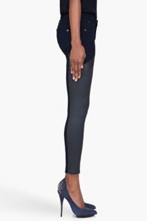 Rag & Bone The Grand Prix Midnight Blue Leather trimmed Jeans for women