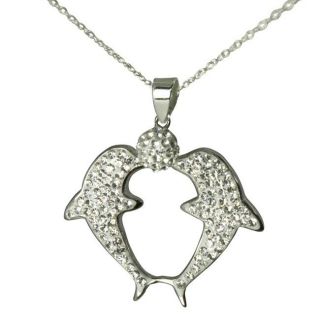 Sterling Silver Crystal Double Dolphin Necklace