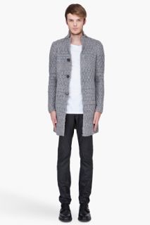 John Varvatos Grey Alpaca Knit Jacquard Cardigan for men