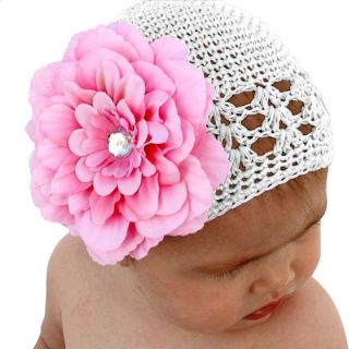 Headbandz Crocheted White Kufi Hat with Double Pink Flower Today $15