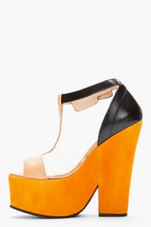 CARVEN Orange Suede Bicolored Platform Heels for women