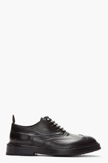 KRISVANASSCHE Black Leather Lug Soled Wingtip Shoes for men