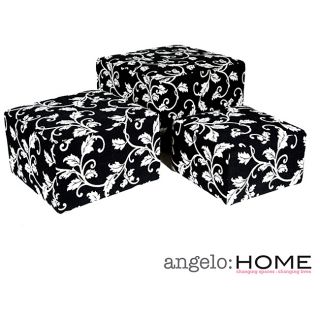 angeloHOME Square Charcoal Black and White Vine Nesting Ottomans (Set