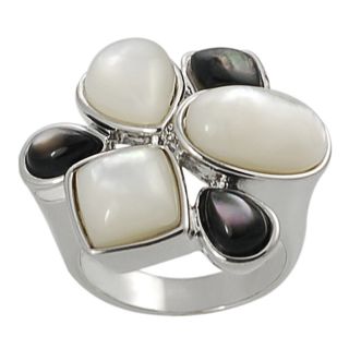 Silvertone Black and White Mother of Pearl Ring