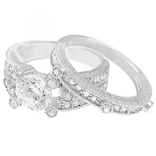Tressa Sterling Silver Round cut Pave set Cubic Zirconia Bridal Ring