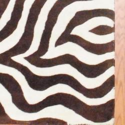Indo Hand tufted Zebra print Brown/ Ivory Wool Rug (33 x 53
