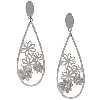 La Preciosa Stainless Steel Flower Design Teardrop Earrings