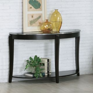 Chestnut Brown Veneer Tempered Glass Console Table