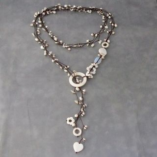 Cotton Pearl/ Quartz/ Mother of Pearl Wrap Lariat Necklace (3 6 mm