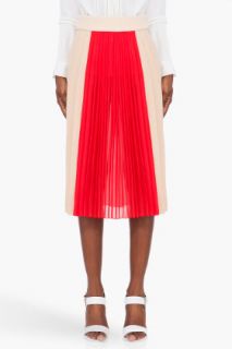 Chloe Blush & Red Pleated Silk Skirt for women