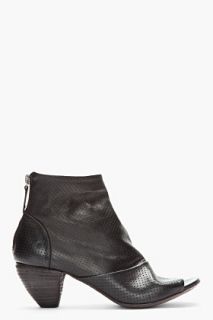 Marsèll Black Leather Open Toe Perforated Zip Ankle Boots for women