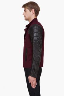 Yigal Azrouel Burgundy Leather Trim Varsity Jacket for men