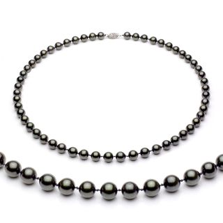 DaVonna 14k Gold Black Akoya Pearl High Luster 18 inch Necklace (7 7.5
