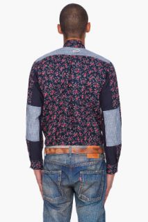 Junya Watanabe Navy Floral Button Down  for men